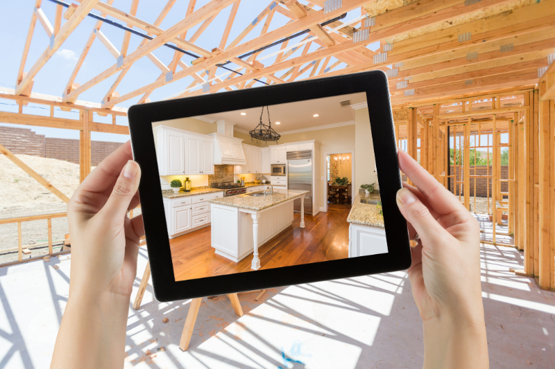 holding tablet with visual look of the new kitchen